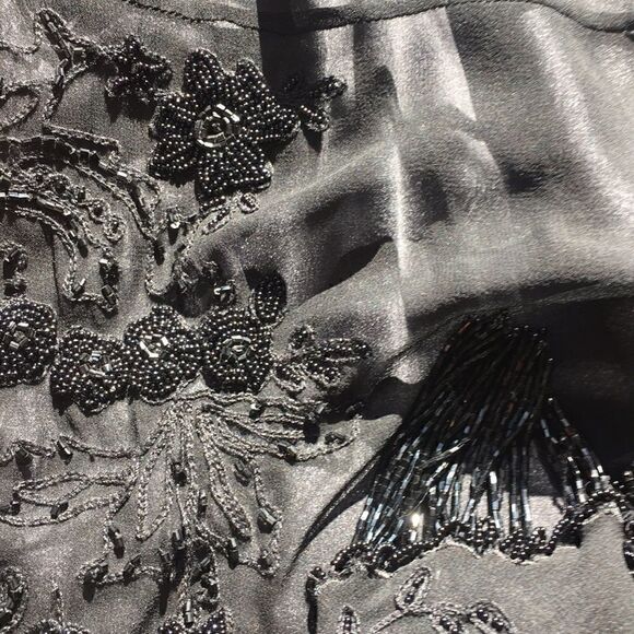 TAHARI Dress sheer sleeveless beaded silk black with grey slip two piece size 2 - Picture 5 of 16